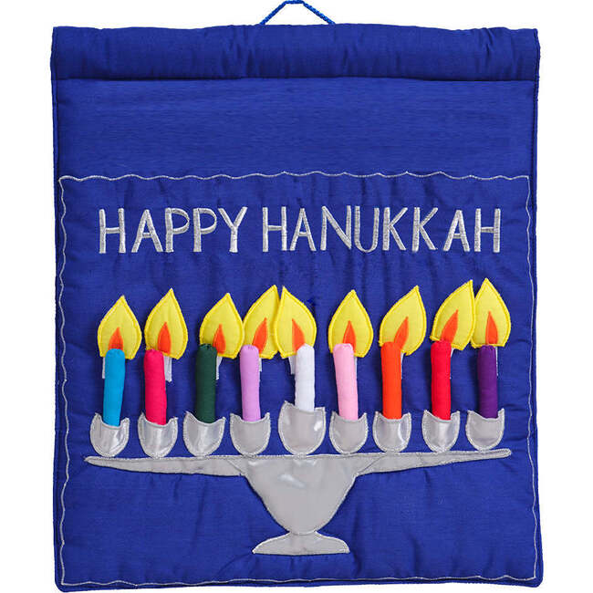 Happy Hanukkah Blue Menorah Jewish Wall Hanging
