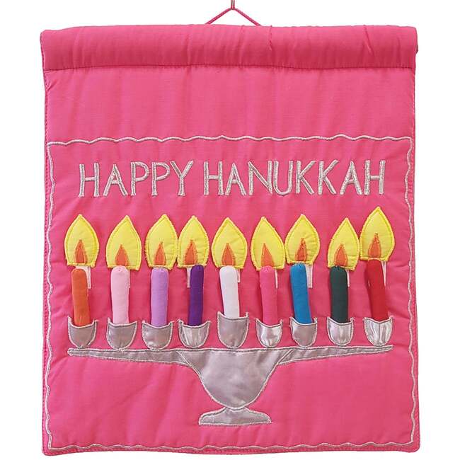 Happy Hanukkah Pink Menorah Jewish Wall Hanging