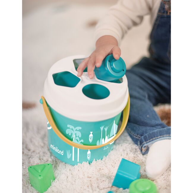 Feel to Learn: Turquoise shape sorting bucket - Developmental Toys - 2