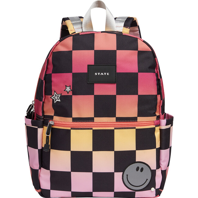 Kane Kids Double Pocket Backpack, Pink Checkerboard