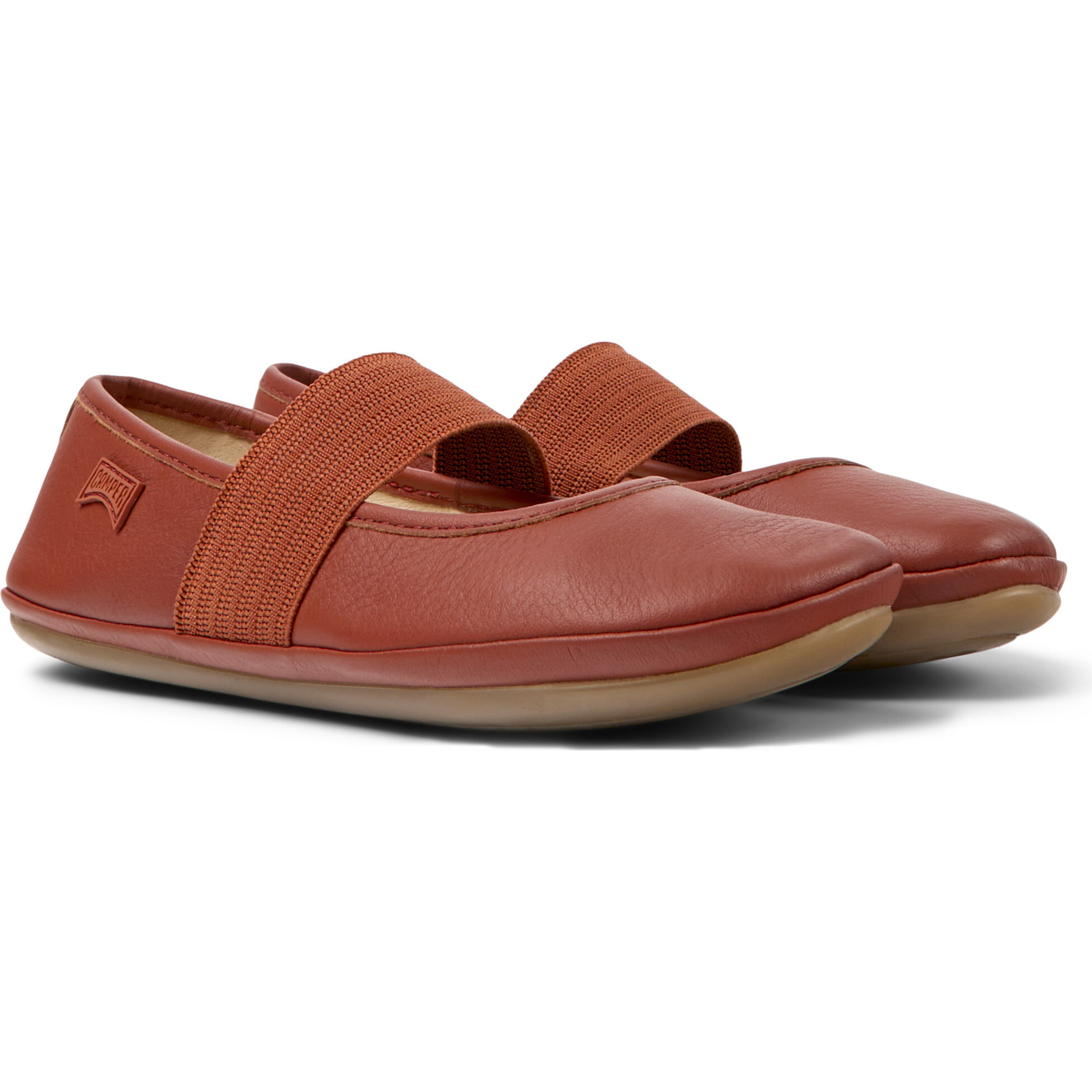 Right Elastic Strap Leather Ballerinas, Medium Red - Camper
