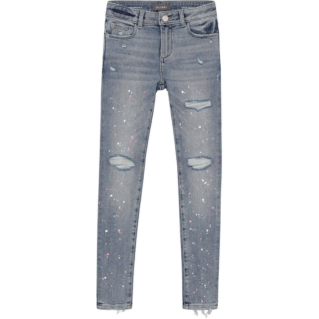 Chloe Performance Skinny Distressed Denim Pants, Light Indigo