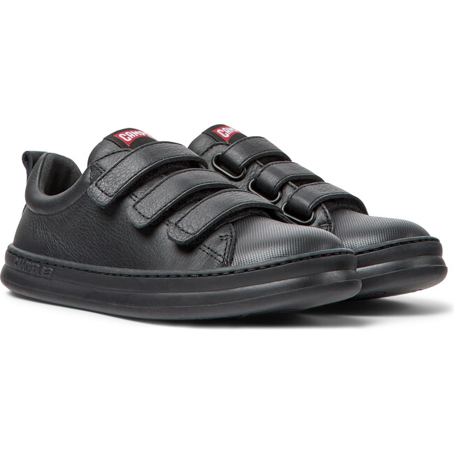Runner Four 3-Velcro Strap Closure Leather Sneakers, Black - Sneakers - 2