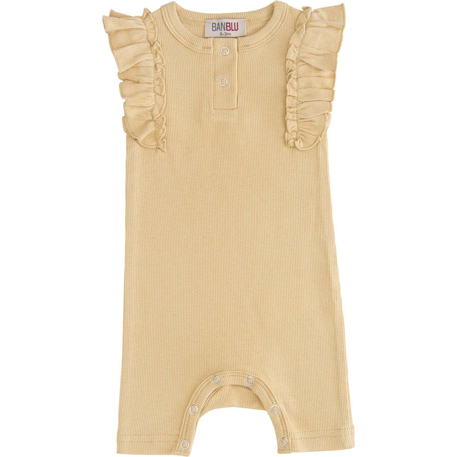 Mustard Ruffle Modal Romper, Yellow - Bodysuits - 1