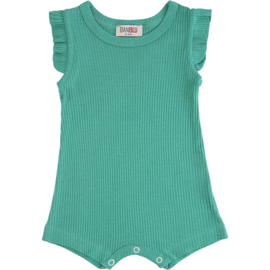 Turqoise Ruffle Sleeve Modal Romper, Green - Bodysuits - 1