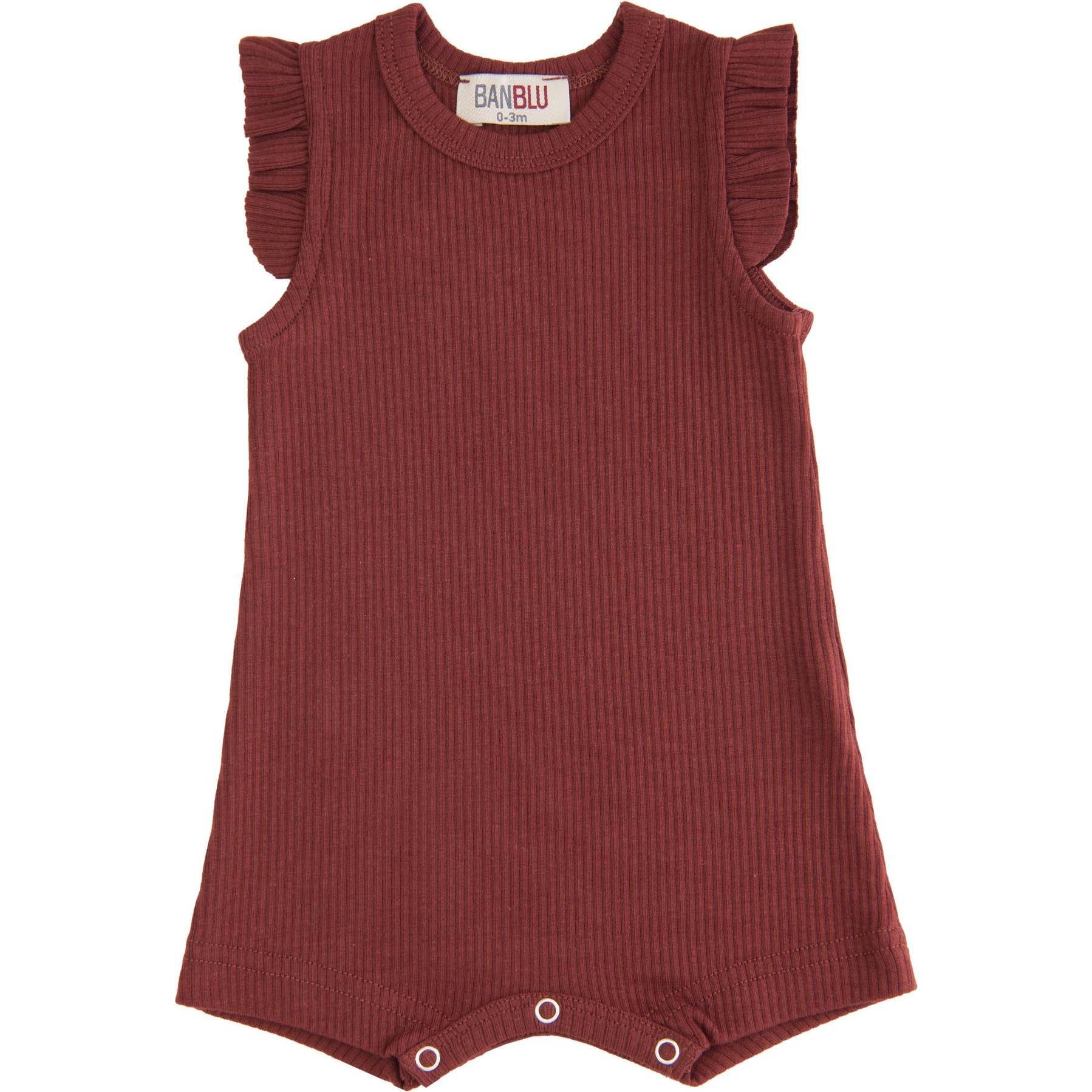 Burgundy Ruffle Modal Romper, Red - Bodysuits - 1