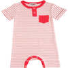 Striped Modal Pocket Romper, Red - Bodysuits - 1 - thumbnail