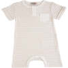 Striped Modal Pocket Romper, Beige - Bodysuits - 1 - thumbnail