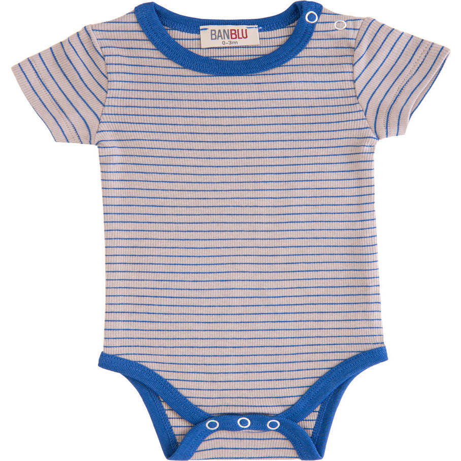 Striped Modal Babysuit, Blue - Bodysuits - 1