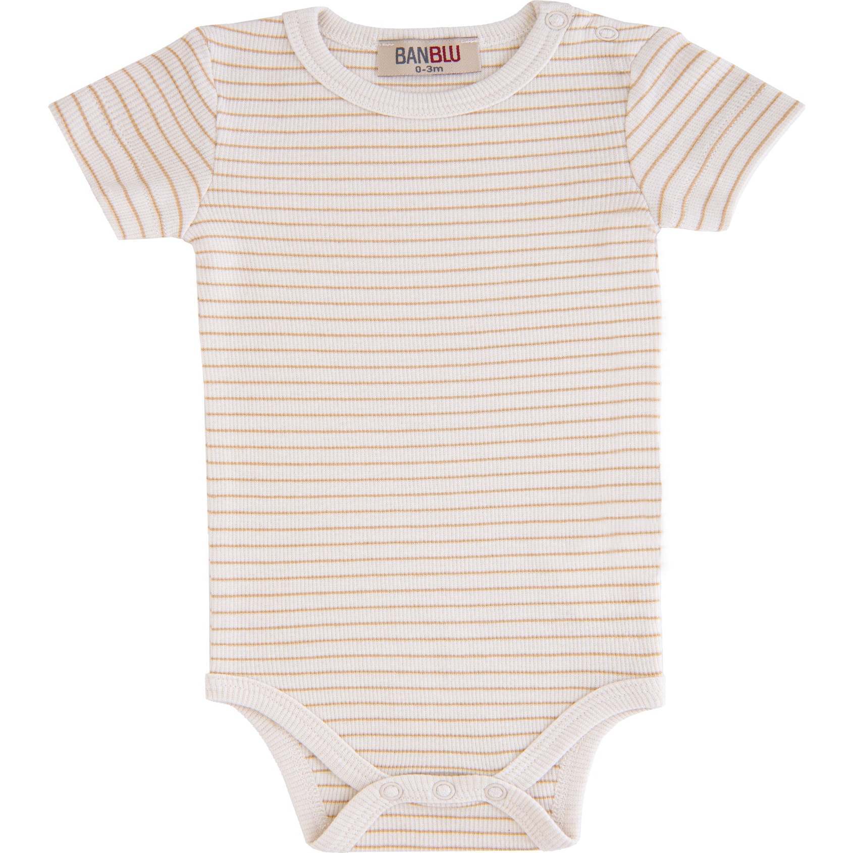 Striped Modal Babysuit, Beige - Bodysuits - 1