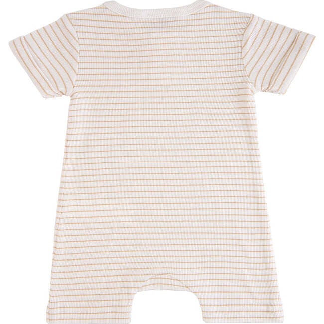 Striped Modal Pocket Romper, Beige - Bodysuits - 2