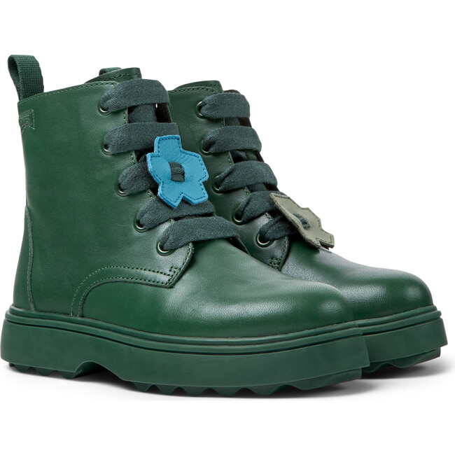 Norte Twins Lace Leather Ankle Boots, Dark Green - Booties - 2