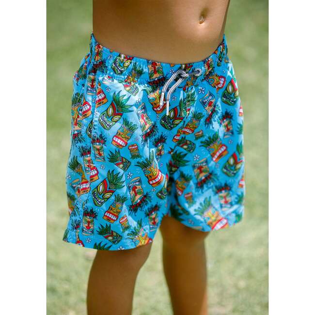 Tiki Masks II Swim Trunks, Blue - Swim Trunks - 2