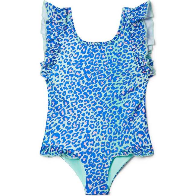 Lime Leopard Ruffle Swimsuit, Blue