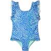 Lime Leopard Ruffle Swimsuit, Blue - One Pieces - 1 - thumbnail