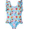 Ice Creams Ruffle Swimsuit, Blue - One Pieces - 1 - thumbnail