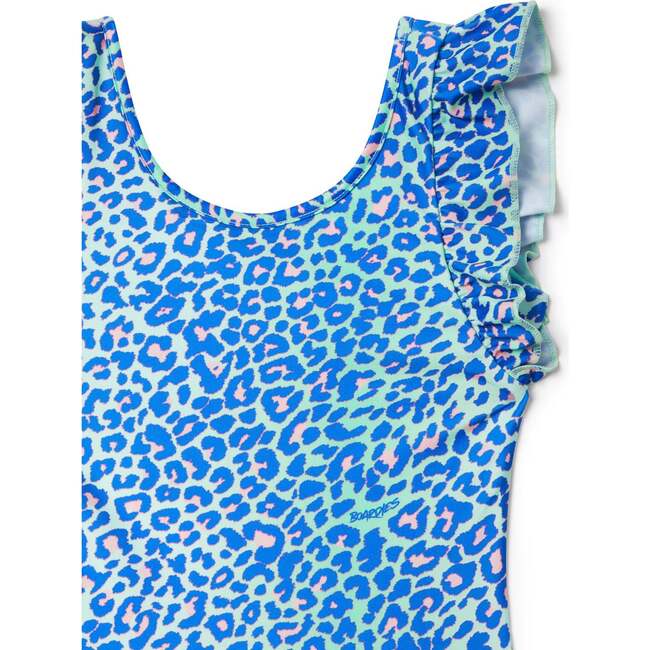 Lime Leopard Ruffle Swimsuit, Blue - One Pieces - 2