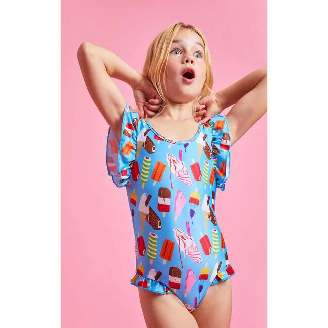 Ice Creams Ruffle Swimsuit, Blue - One Pieces - 2