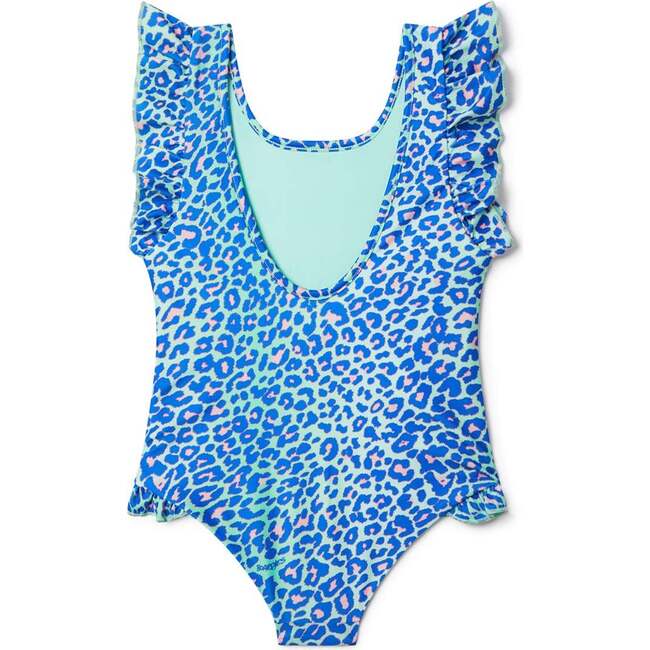 Lime Leopard Ruffle Swimsuit, Blue - One Pieces - 3