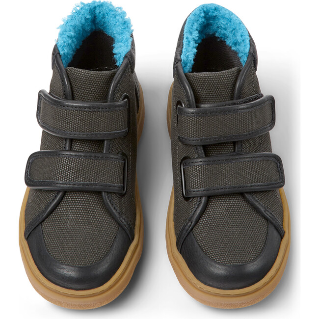 Kiddo Leather And Textile 2-Velcro Strap Sneakers, Dark Grey