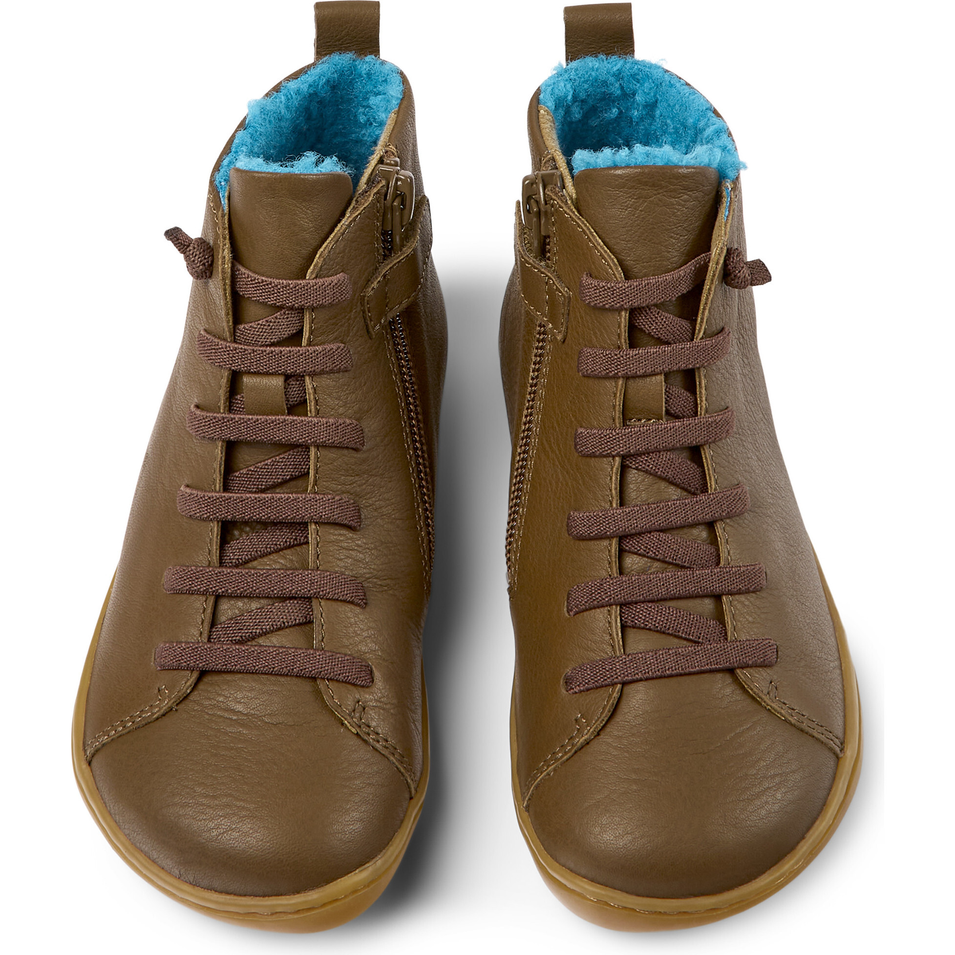 Peu Cami Elastic Lace Fur Insole Leather Ankle Boots, Medium Brown And Blue - Booties - 1