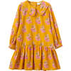 Wide Collar Long Sleeve Dress with Low Waist, Mustard and Pink - Dresses - 1 - thumbnail