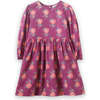 Girls' Long Sleeve Dress with Floral Motif, Purple & Red - Dresses - 1 - thumbnail