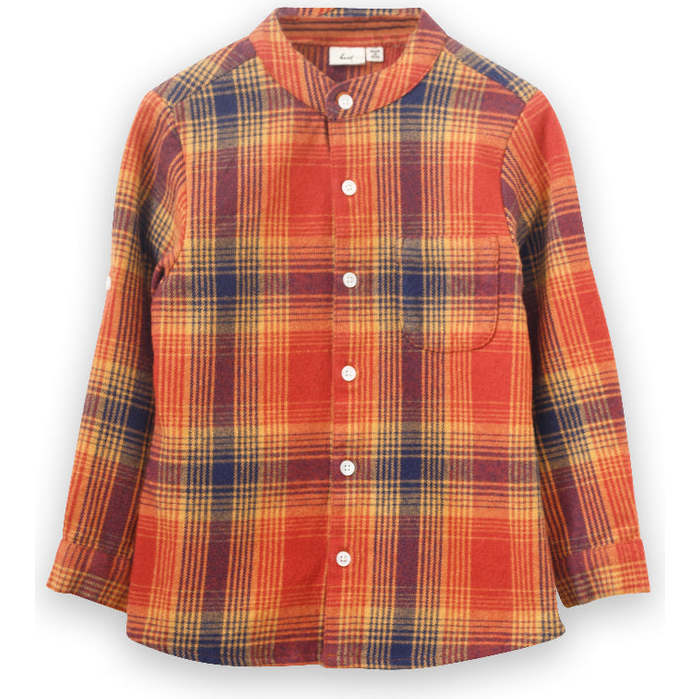 Boys Long Sleeve Flannel Check Shirt, Orange Plaid - Shirts - 1