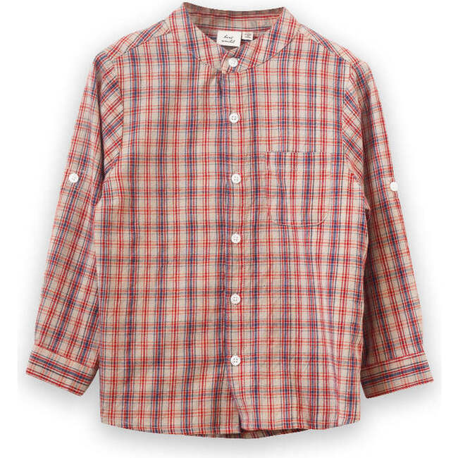Boys Long Sleeve Check Shirt, Red and Blue