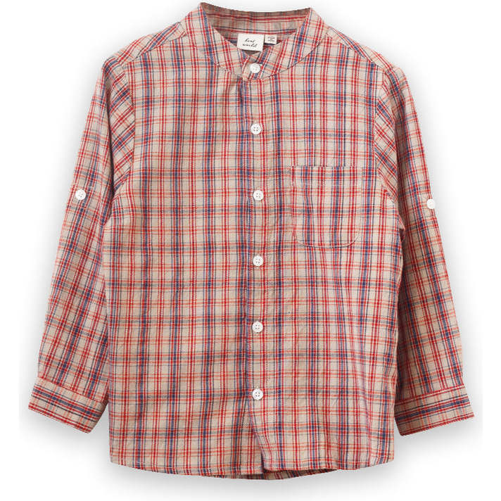 Boys Long Sleeve Check Shirt, Red and Blue - Shirts - 1