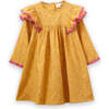 Toddler Long Flutter Sleeves Dress with Lace Trim, Mustard & Pink - Dresses - 1 - thumbnail