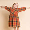 Girls' Long Sleeve Plaid Flannel Dress, Orange - Dresses - 3