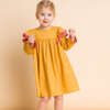 Toddler Long Flutter Sleeves Dress with Lace Trim, Mustard & Pink - Dresses - 2