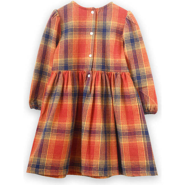 Girls' Long Sleeve Plaid Flannel Dress, Orange - Dresses - 4