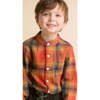 Boys Long Sleeve Flannel Check Shirt, Orange Plaid - Shirts - 3