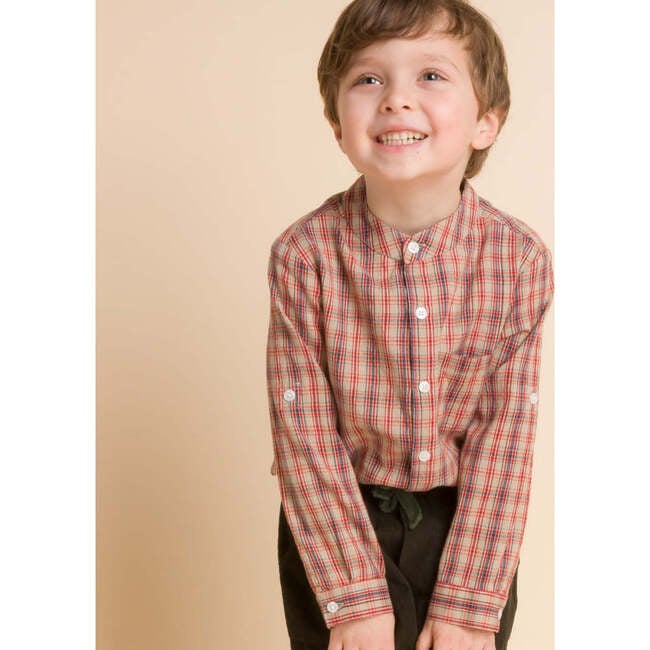 Boys Long Sleeve Check Shirt, Red and Blue - Shirts - 3