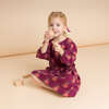 Girls' Long Sleeve Dress with Floral Motif, Purple & Red - Dresses - 4