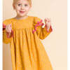 Toddler Long Flutter Sleeves Dress with Lace Trim, Mustard & Pink - Dresses - 4