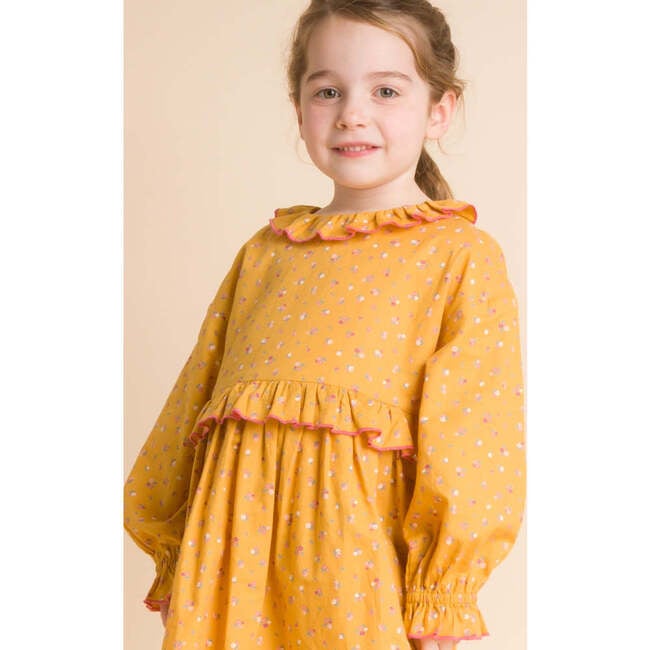 Ruffle Collar Long Sleeve Dress, Mustard and Pink - Dresses - 5