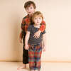 Boys Long Sleeve Flannel Check Shirt, Orange Plaid - Shirts - 6