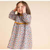 Toddler Long Sleeves Dress with Lace Trim, Mustard and Blue Floral - Dresses - 5