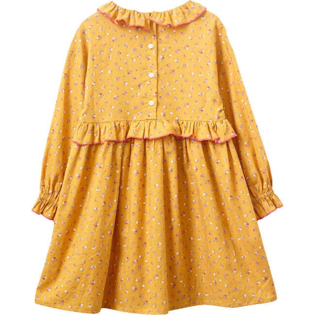 Ruffle Collar Long Sleeve Dress, Mustard and Pink - Dresses - 6