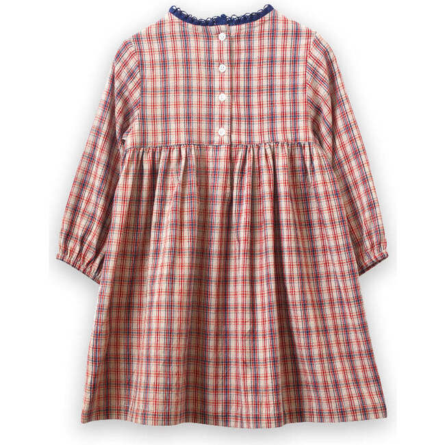 Toddler Long Sleeves Dress with Lace Trim, Red and Blue Check - Dresses - 5