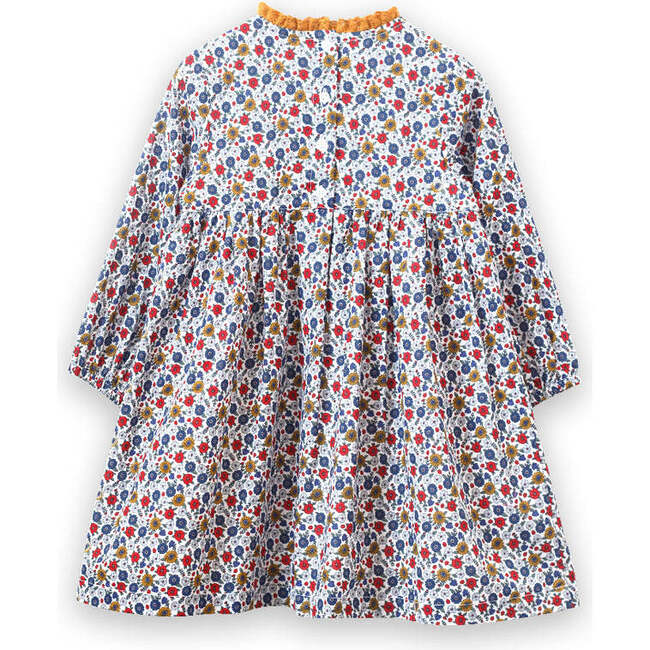 Toddler Long Sleeves Dress with Lace Trim, Mustard and Blue Floral - Dresses - 6