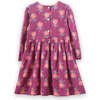 Girls' Long Sleeve Dress with Floral Motif, Purple & Red - Dresses - 7