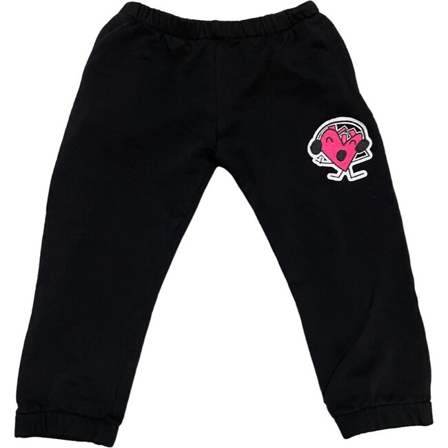 French Terry 90's Sweatpants With Embroidered "DJ" Patch, Black