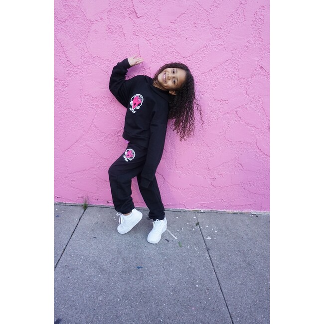 French Terry 90's Sweatpants With Embroidered "DJ" Patch, Black - Sweatpants - 2