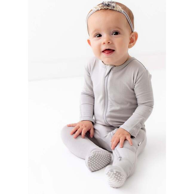 Zippered Footie, Light Gray - Footie Pajamas - 2