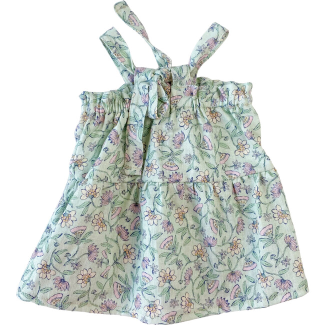 Linen Baby Dress, Floral Mint