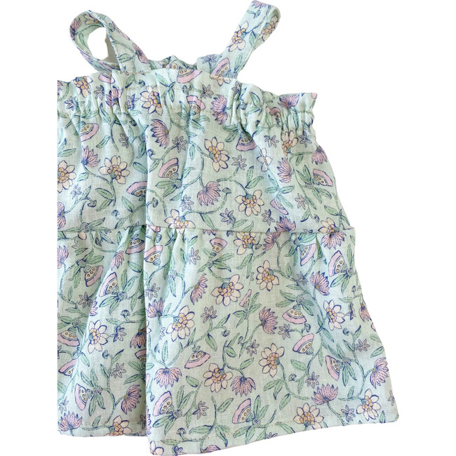 Linen Baby Dress, Floral Mint - Dresses - 2